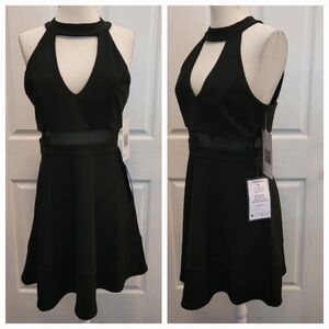 New Sexy Black Dress Macys Large Choke Collar Cut Out Cocktail Party Evening